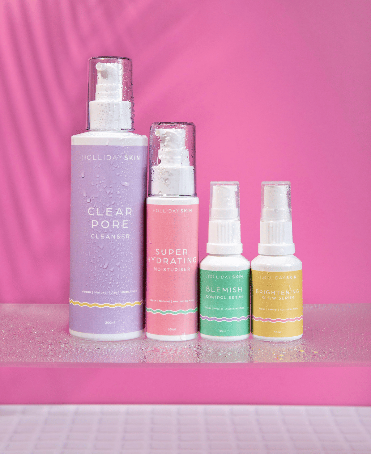 Face Cleanser, Moisturiser, Brightening serum and Blemish Serum